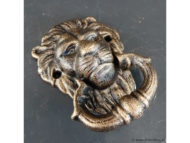 Faux bronzen leeuwenkop als deurklopper - afbeelding 2 van  5