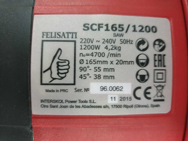 Felisatti - scf165/1200 - - cirkelzaagmachine (2x) - afbeelding 4 van  6