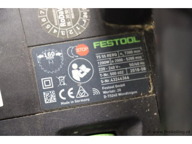 Festool ts invalcirkelzaag 55 rebq-plus, 1200w incl. opbergkoffer - afbeelding 8 van  10