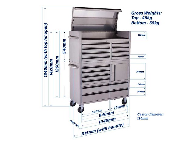 Field industries 4114 inox rvs premium werkplaatskast - afbeelding 3 van  5