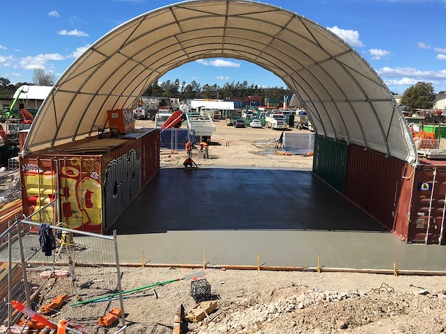 Field shelter c4040 - 12x12x4,5 m opslagtent / opslagshelter tussen 2 containers - afbeelding 3 van  4