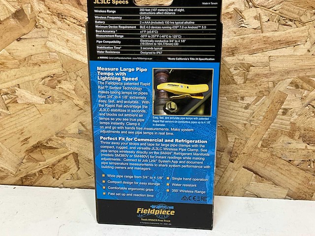 Fieldpiece jl3lc grote pijpklemprobe 3/4" - 4 1/8" job link - afbeelding 4 van  7