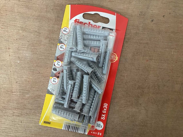 Fischer sx 6x30 nylon plug, blister 30 stuks (120x) - afbeelding 1 van  3