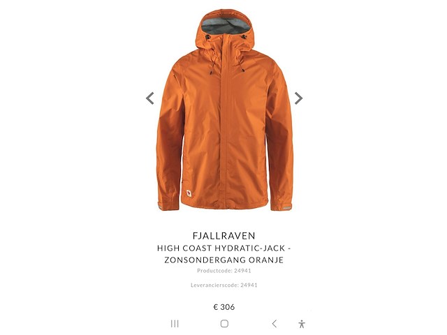 Fjallraven high coast hydratic jacket - sunset orange, maat xl - afbeelding 1 van  2