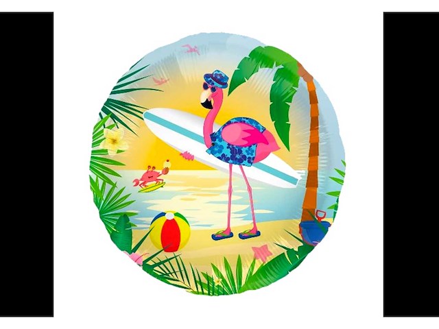 Flamingo op het strand folie ballon (600x) - afbeelding 3 van  5
