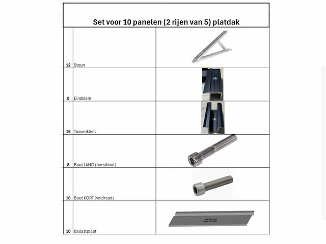 Flatroof - montageset voor 10 zonnepanelen ( 2 rijen van 5) - afbeelding 2 van  10