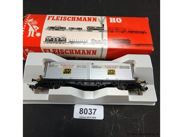 Fleischmann flat wagon met twee "cro-we" containerladingen modelnr: 5235 - afbeelding 2 van  5