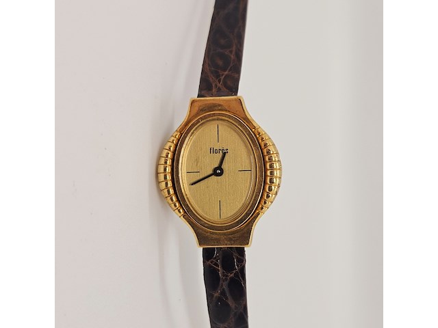 Flores mechanisch horloge op krokodillenleren band - afbeelding 1 van  7