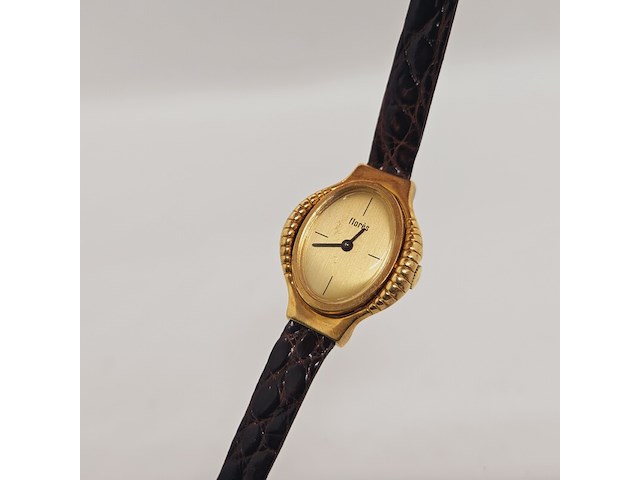 Flores mechanisch horloge op krokodillenleren band - afbeelding 2 van  7