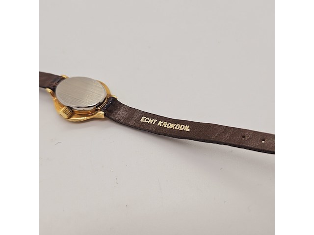 Flores mechanisch horloge op krokodillenleren band - afbeelding 7 van  7