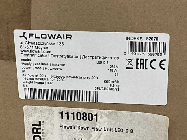Flowair leo d s gbs downflow unit 2500m3 p/h - afbeelding 4 van  6