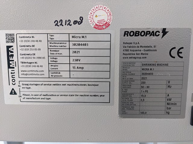 Folie krimp machine, robopac, micra m1, wit, 2021 - afbeelding 8 van  11