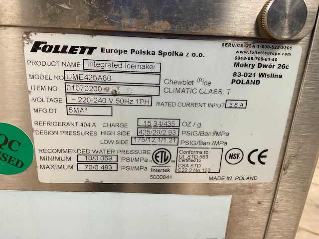 Follett ume425a80 ijsblokjesmachine - afbeelding 7 van  7