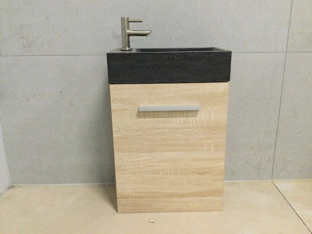 Fontein + kraan 60x40x22 cm wb, l. eiken/zwart - afbeelding 1 van  4