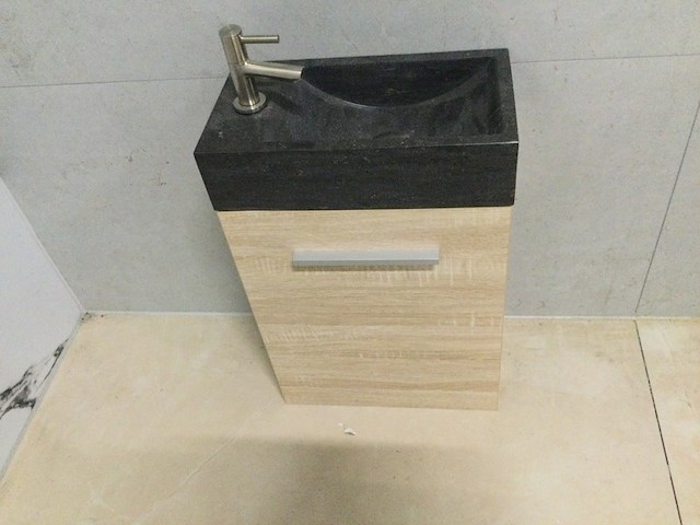 Fontein + kraan 60x40x22 cm wb, l. eiken/zwart - afbeelding 2 van  4