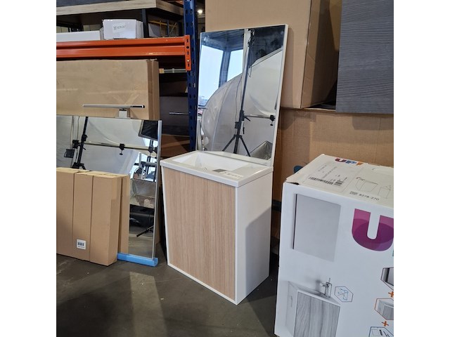 Fonteinmeubel, eiken/glans wit - afbeelding 1 van  5