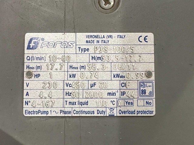 Foras p3s-100/5 waterpomp - afbeelding 7 van  7