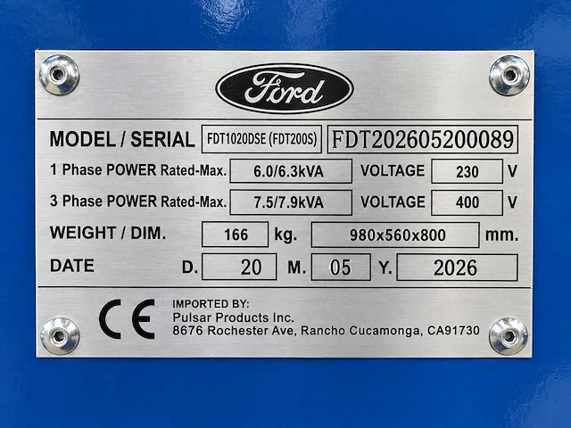 Ford - 2026 - fdt10200se - 7.9 kva diesel generator 3phase - afbeelding 17 van  20