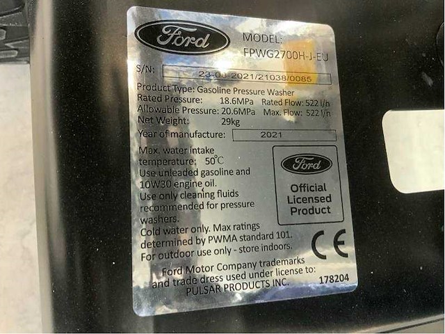Ford - 2026 - fpwg2700h - hogedrukreiniger 186bar - afbeelding 14 van  25