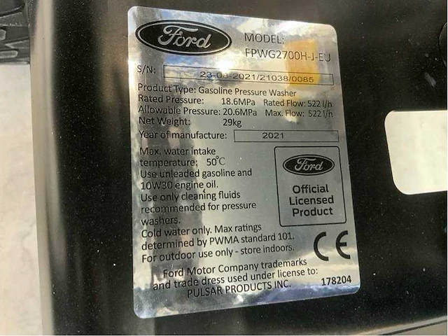 Ford - 2026 - fpwg2700h - hogedrukreiniger 186bar - afbeelding 16 van  29