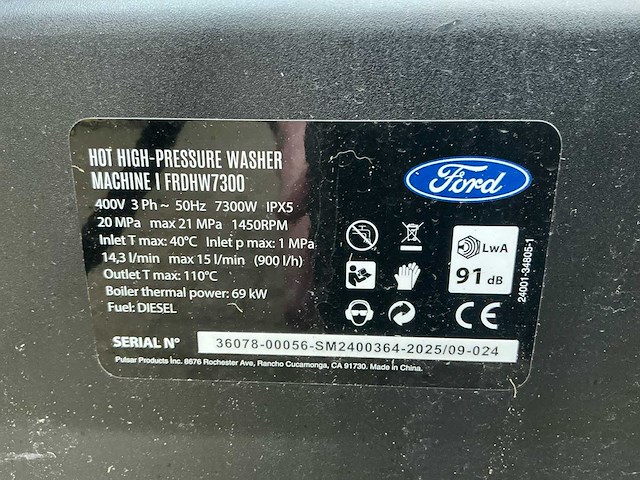 Ford frdhw-7300 heetwater hogedrukreiniger 200bar - afbeelding 14 van  14