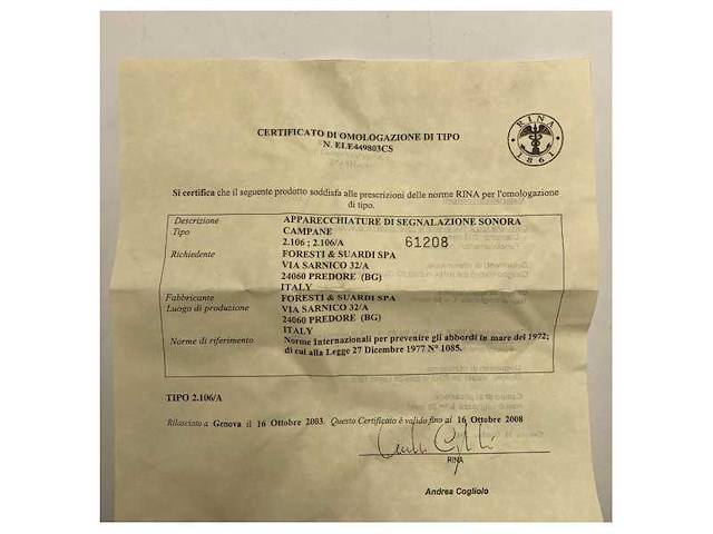 Foresti suardi brass ship bell 300mm rina approved 94 crom - afbeelding 6 van  8