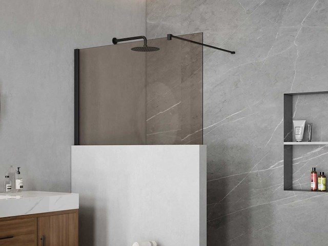 Fortifura galeria inloopdouche glasplaat halfhoge 140x80cm rookglas 8mm antikalk - afbeelding 1 van  2