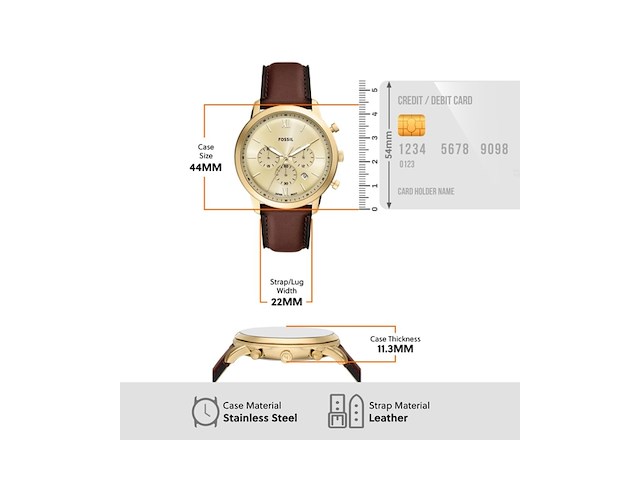 Fossil fs6113 heren horloge 44mm bruin - afbeelding 2 van  4
