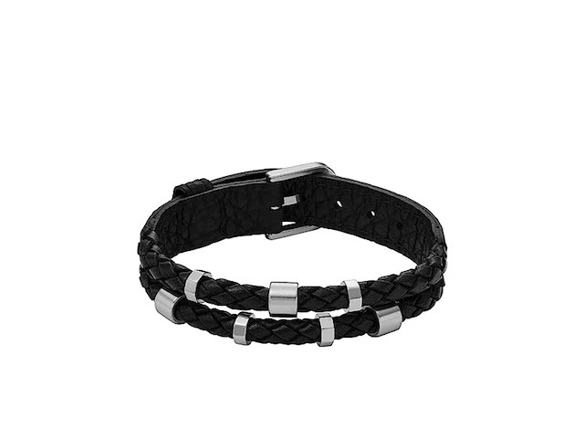 Fossil jf04473040 herenarmband met zwarte leren band - afbeelding 1 van  3