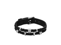 Fossil jf04473040 herenarmband met zwarte leren band