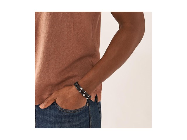 Fossil jf04473040 herenarmband met zwarte leren band - afbeelding 3 van  3