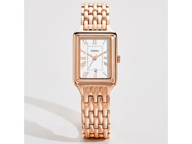 Fossil raquel horloge voor dames quartz uurwerk met drie wijzers en een roestvrij stalen band - afbeelding 1 van  4