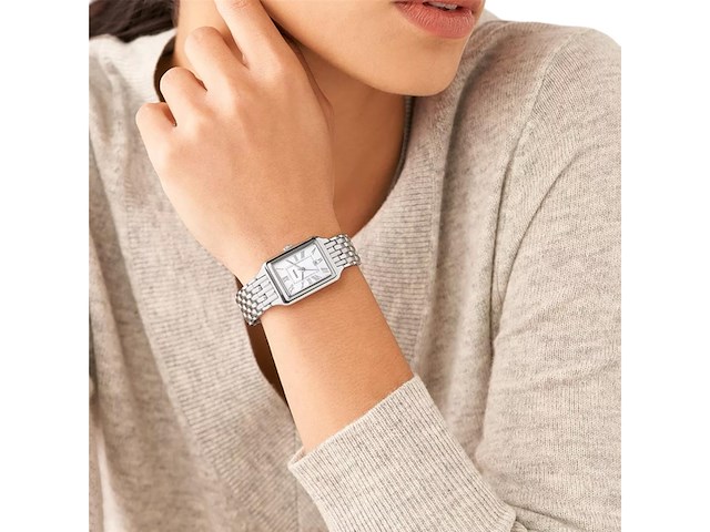 Fossil raquel horloge voor dames quartz uurwerk met roestvrij stalen of leren band zilverkleur en wit - afbeelding 3 van  3