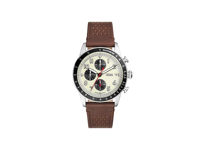 Fossil sport tourer watch for men chronograph movement with stainless steel or leather strap blauw zwart wit - afbeelding 1 van  3