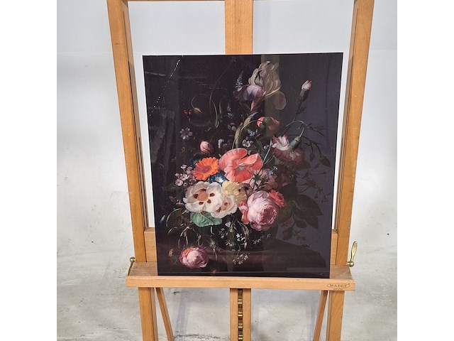 Foto op dibond, reproductie van rachel ruysch, stilleven met bloemen op een marmeren tafelblad - afbeelding 1 van  6