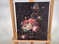 Foto op dibond, reproductie van rachel ruysch, stilleven met bloemen op een marmeren tafelblad - afbeelding 1 van  6