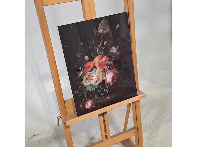 Foto op dibond, reproductie van rachel ruysch, stilleven met bloemen op een marmeren tafelblad - afbeelding 2 van  6