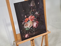 Foto op dibond, reproductie van rachel ruysch, stilleven met bloemen op een marmeren tafelblad - afbeelding 2 van  6