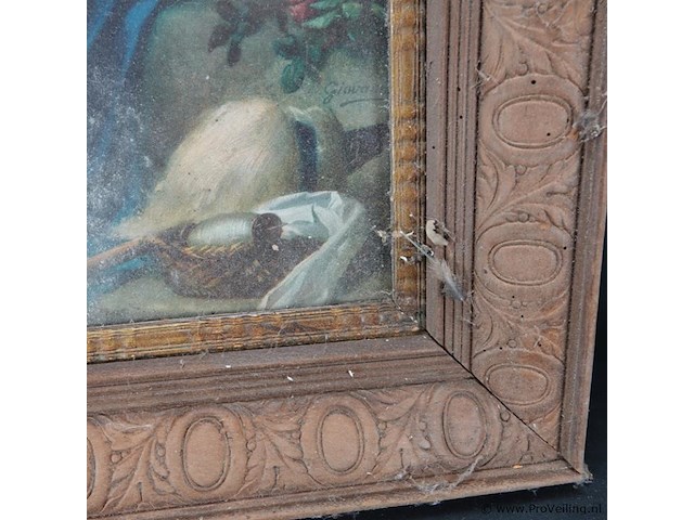 Fraai bestoken oude houten lijst met religieus tafereel - afbeelding 4 van  5