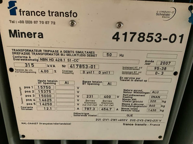 France transfo minera 417853-01 industriele transformator - afbeelding 2 van  10