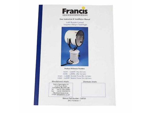 Francis l480rc-1000w electric remote controlled searchlight 230v - afbeelding 6 van  6