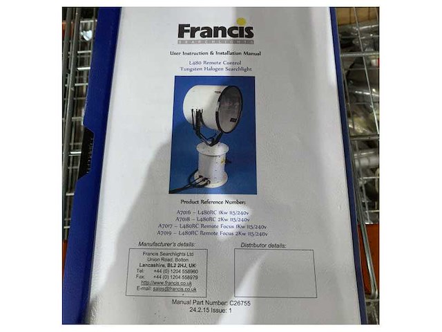 Francis l480rc electric remote controlled professional searchlight 230v - 1000w - afbeelding 7 van  9
