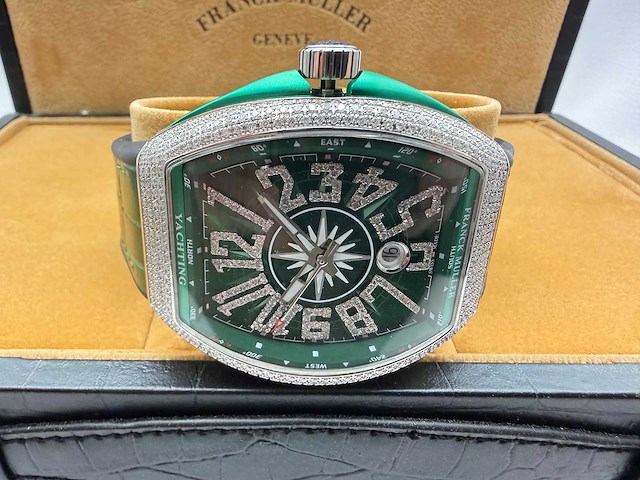 Franck muller vanguard | 44mm | diamonds | green - afbeelding 8 van  13