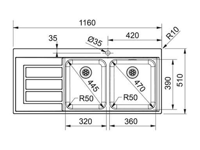 Franke epos eox 221 spoelbak met druipblad - 1160x510 mm (2x) - afbeelding 2 van  7