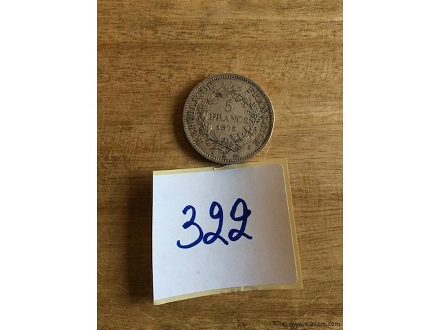 Franse munt 5fr 1875 - afbeelding 1 van  3