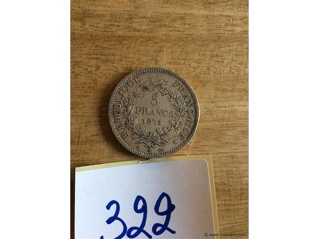 Franse munt 5fr 1875 - afbeelding 2 van  3