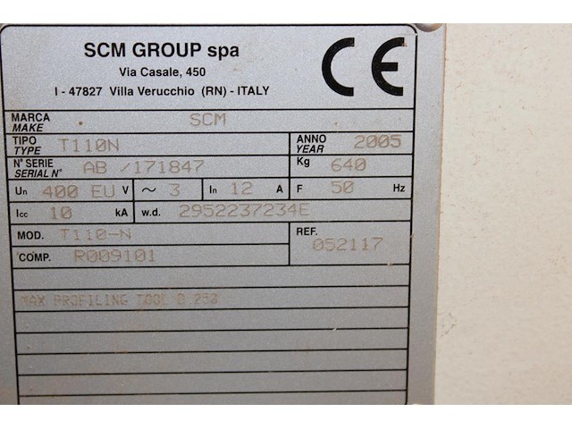 Freesmachine scm t110n met automatische doorvoer. bouwjaar 2005. 400v. exclusief stofafzuiging. let op: kav... onderdeel van combinatiekavel combinatiekavel van de kavels b005 en b011. - afbeelding 6 van  6