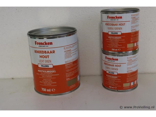 Frencken kneedbaar houtvulmiddel, diverse soorten o.a. licht eiken, vuren/grenen - 3 blikken á 250ml - afbeelding 1 van  3