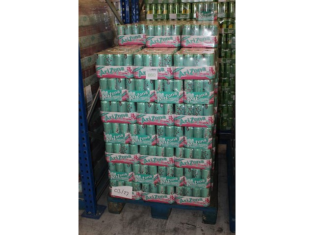 Fruitdrank arizona honey green. 155 trays a 12 stuks 33 cl. totaal 1860 blikken. tht 3-27. bod is inclusief... - afbeelding 2 van  3