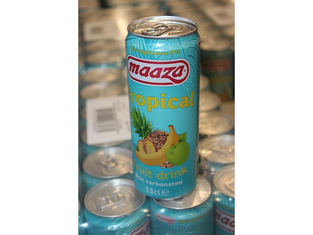 Fruitdrank maaza tropical. 58 trays a 24 stuks 33 cl. totaal 1392 blikken. tht 2-27. bod is inclusief 208,8... - afbeelding 3 van  3